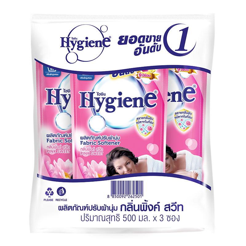 ไฮยีน น้ํายาปรับผ้านุ่ม สูตรมาตรฐาน กลิ่นพิ้งค์ สวีท ชมพู 500 มล. x 3
