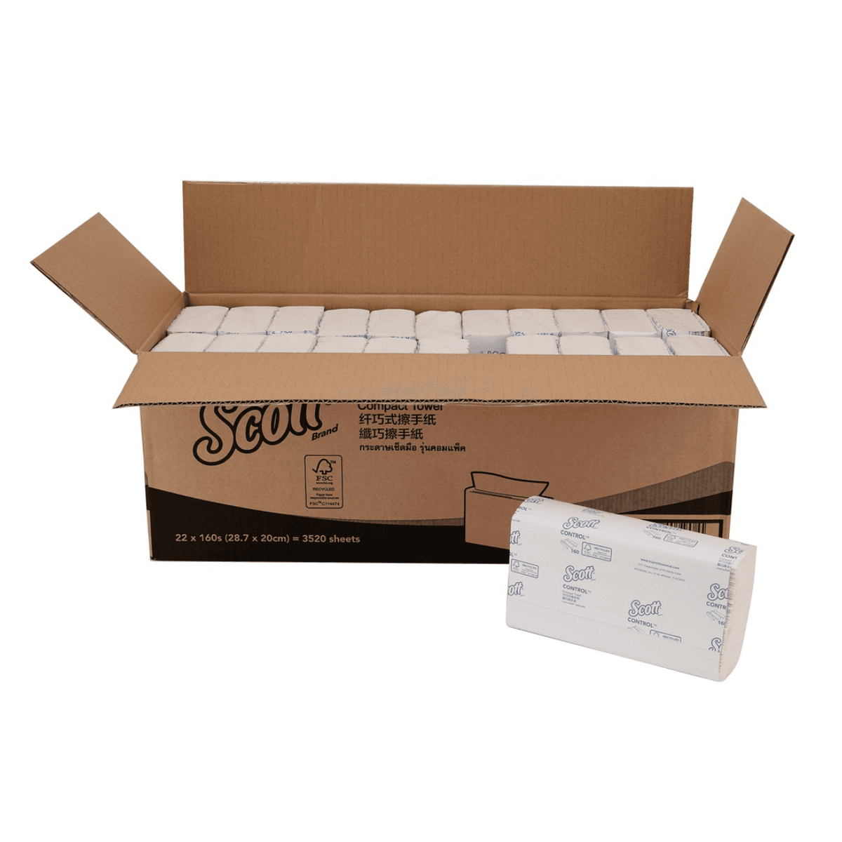 สก๊อตต์ คอนโทรล กระดาษเช็ดมือแบบแผ่น คอมแพค ทาวเวิล รหัสสินค้า 27011 หนา 1 ชั้น ขนาดแผ่น 20.0 x 28.7 ซม. 160 แผ่น x 22 ห่อ/ลัง (ยกลัง)