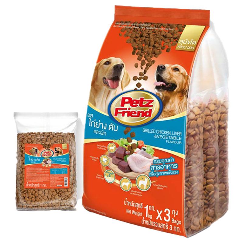 เพ็ทส์เฟรนด์ อาหารสุนัขโต รสไก่ย่างตับและผัก 1 กก. x 3 ถุง
