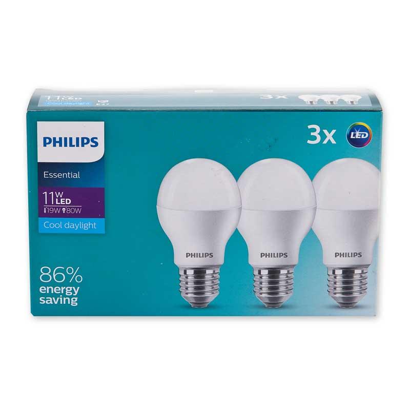 ฟิลิปส์ หลอดไฟขั้ว E27 Essential 11 วัตต์ แสงขาว 3 ชิ้น