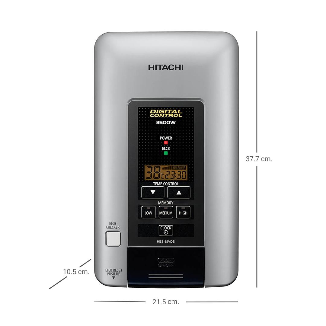 Hitachi เครื่องทําน้ําอุ่นพรีเมี่ยม ดิจิทัล รุ่น HES-35VDS 3500 วัตต์ สีเมทัลลิก แชมเปญ / สีเงิน