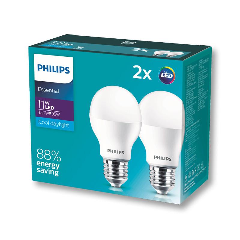 ฟิลิปส์ หลอดไฟขั้ว E27 LED Essential 11 วัตต์ แสงขาว x 2 หลอด